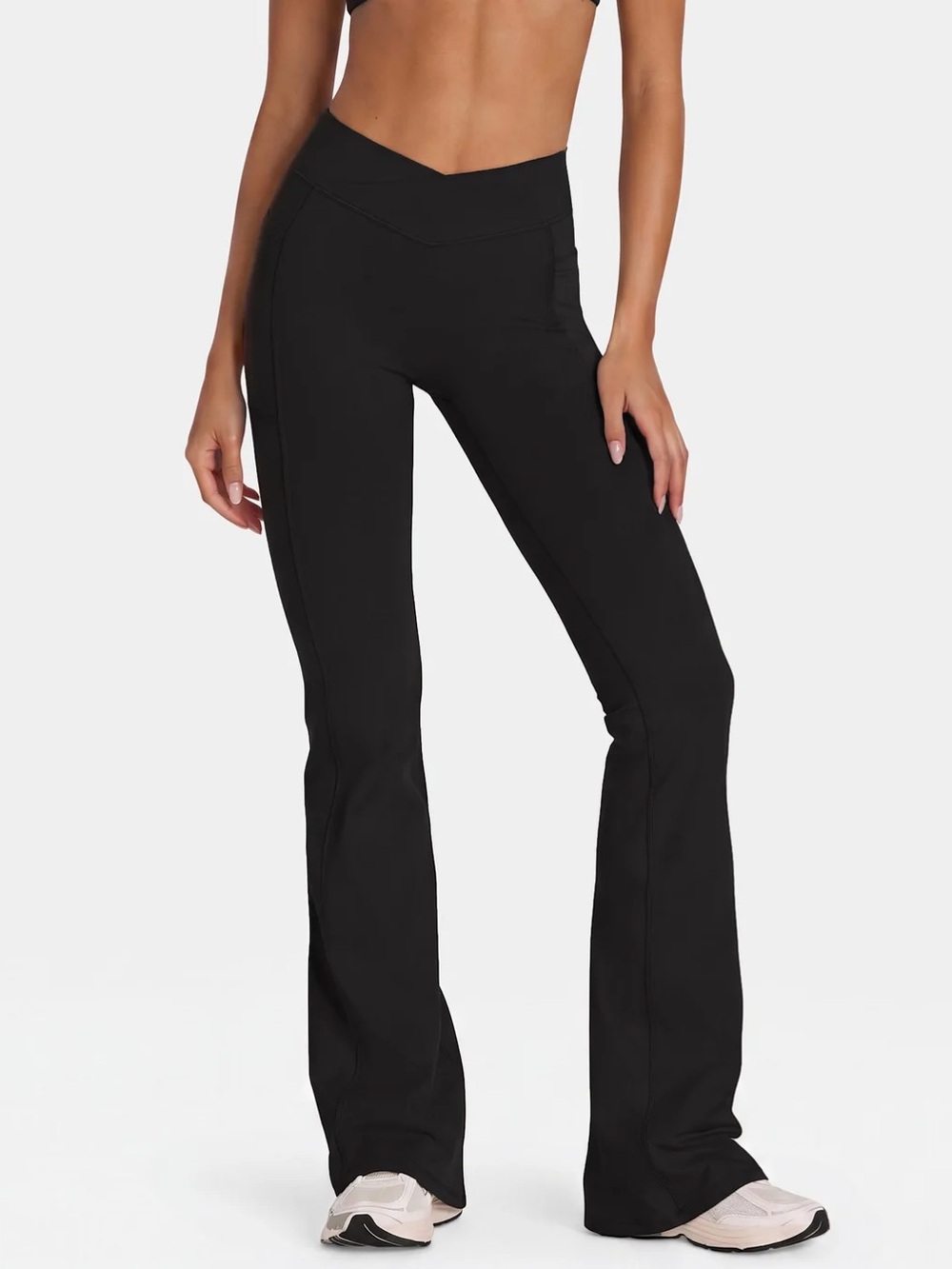 Bo + Tee Soft Active V-Waist Flared Leggings, Black - Small